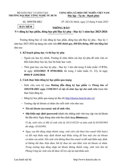 Thông báo đóng học phí lớp học phần học theo nhu cầu sinh .